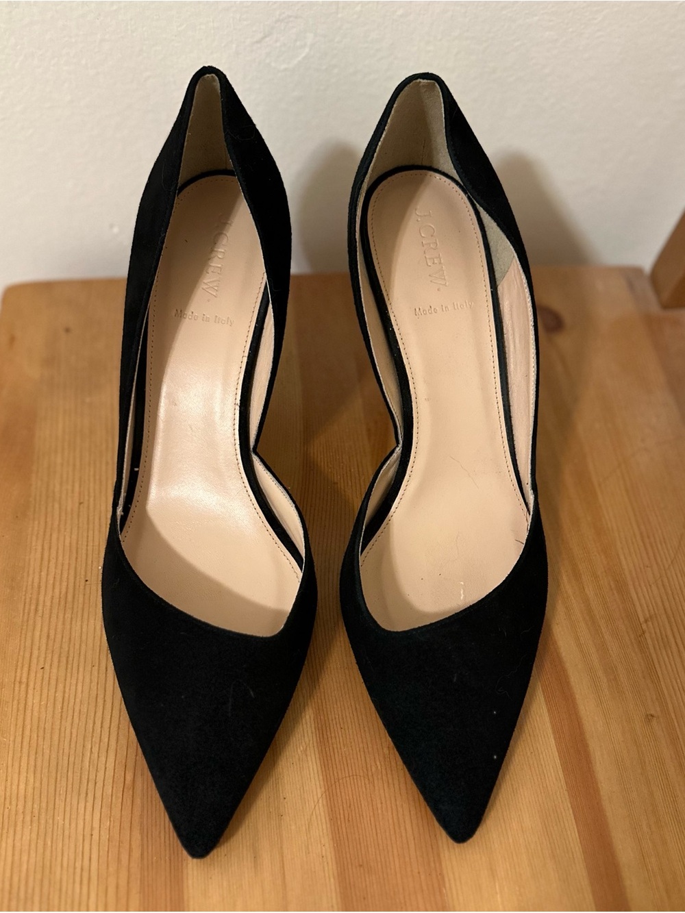 J. Crew Black Suede D'Orsay Kitten Heel Asymmetric Pumps 12 Made in Italy